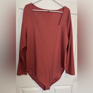Long-Sleeve Rib-Knit-Square Neck Bodysuit 3X